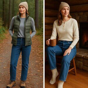 L.L. Bean Women's high rise Lined Jeans Blue 8 MT Cabincore Gorpcore Trail Fit